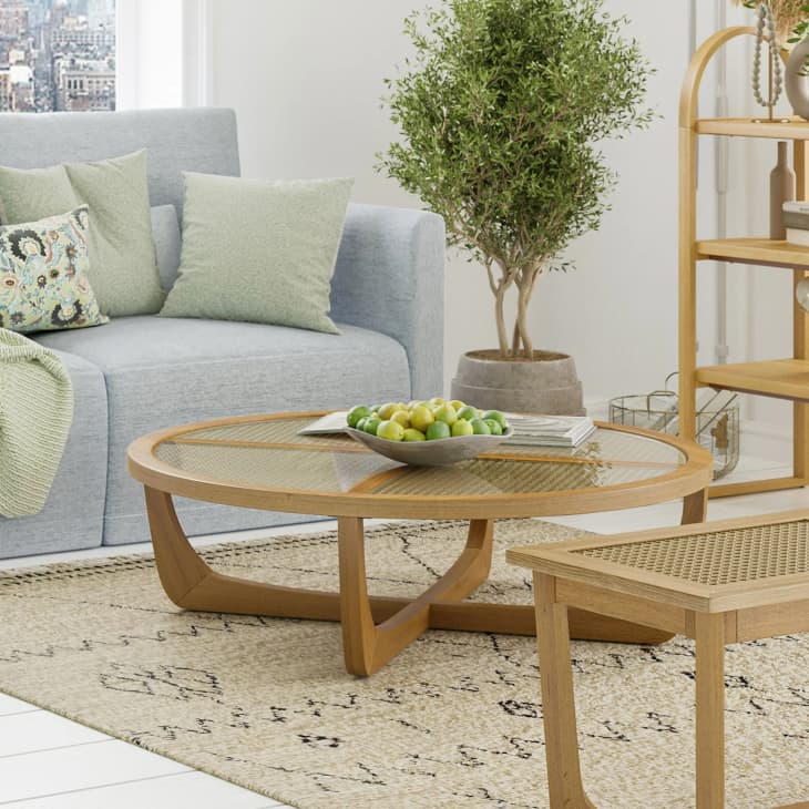 Beautiful Rattan & Glass Coffee Table with Solid Wood Frame at Walmart