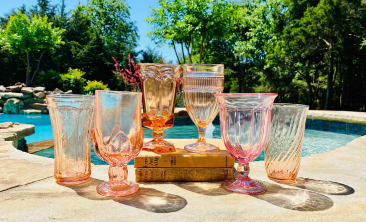 Product Image: Vintage Mismatched Collection of Six Pink/Peach Water Tumblers