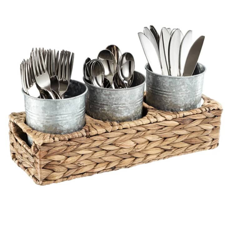 Garden Terrace Flatware Caddy with Seagrass Caddy and Three Galvanized Jars at Riverbend Home