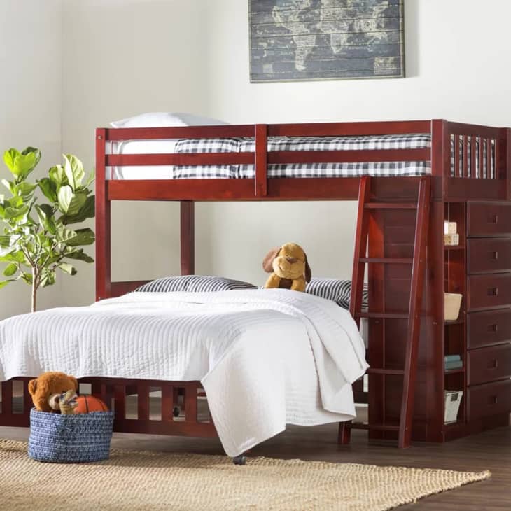 Product Image: Giancola Twin Over Full 6 Drawer Solid Wood L-Shaped Bunk Beds with Bookcase