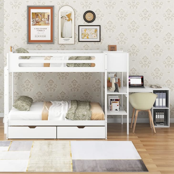 Product Image: Harper & Bright Designs Twin Over Full Bunk Bed with L-Shaped Desk