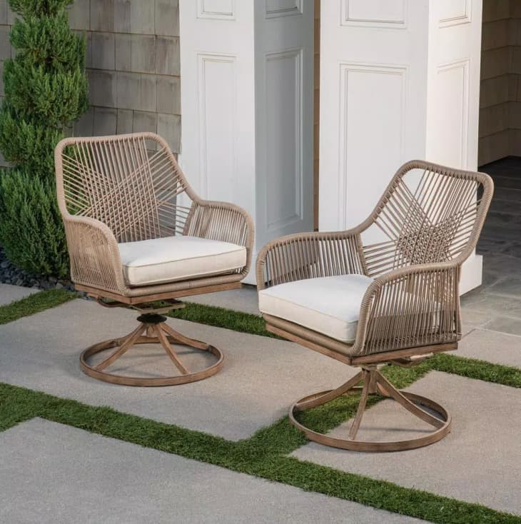 Haymont Swivel Steel Wicker Outdoor Patio Chair (Set of 2) at Home Depot
