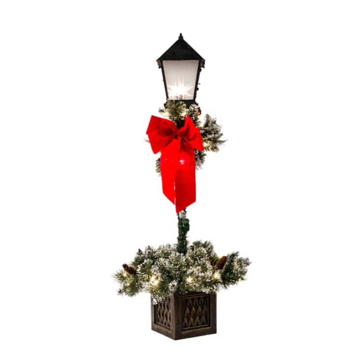 Lamp Post with Pine Berries and Red Bow at Wayfair