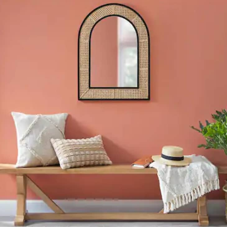 Home Decorators Collection Medium Arched Natural and Black Rattan Cane Mirror at Home Depot