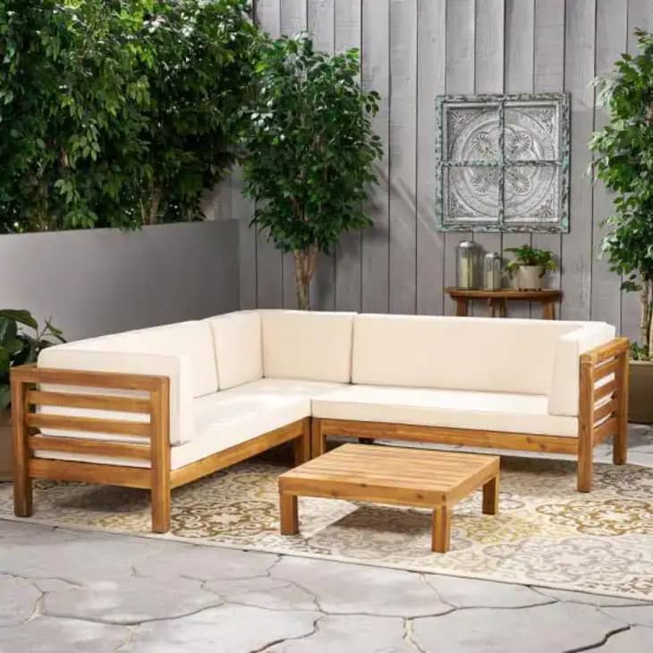 Oana Teak Brown Finish 4-Piece Wood Outdoor Sectional Set at Home Depot