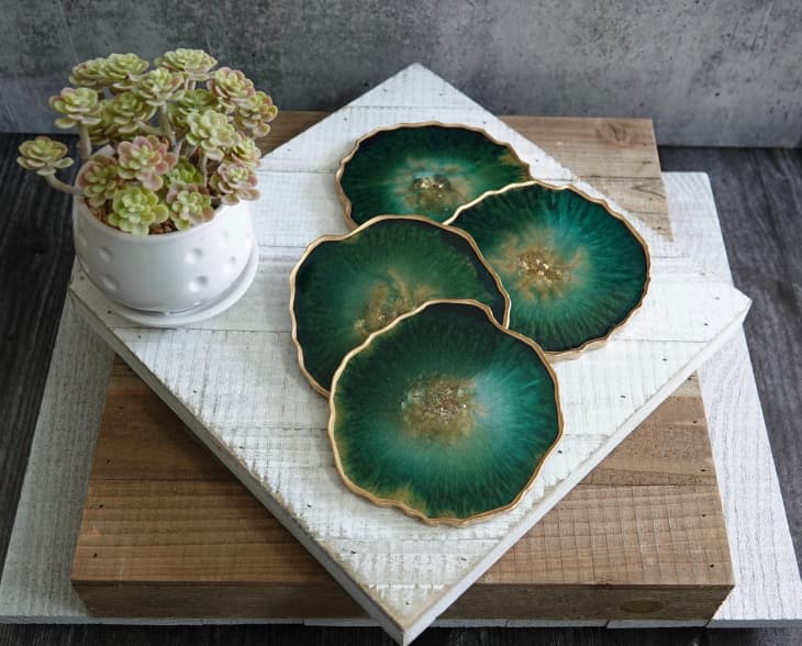 Set of Four Geode Resin Coasters at Etsy