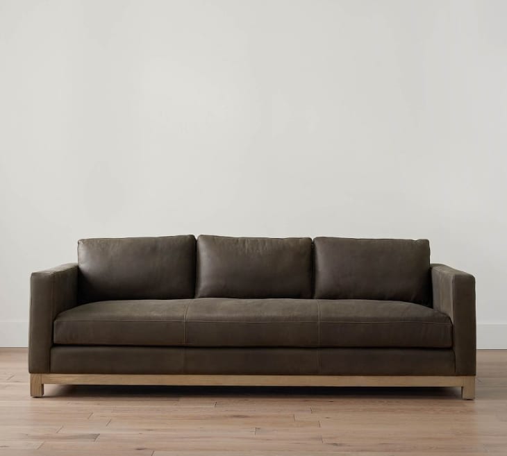 Jake Leather Sofa with Wood Base at Pottery Barn