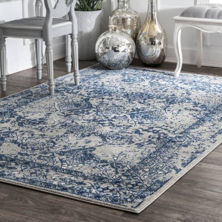 Light Blue Floral Ornament Area Rug at Rugs USA