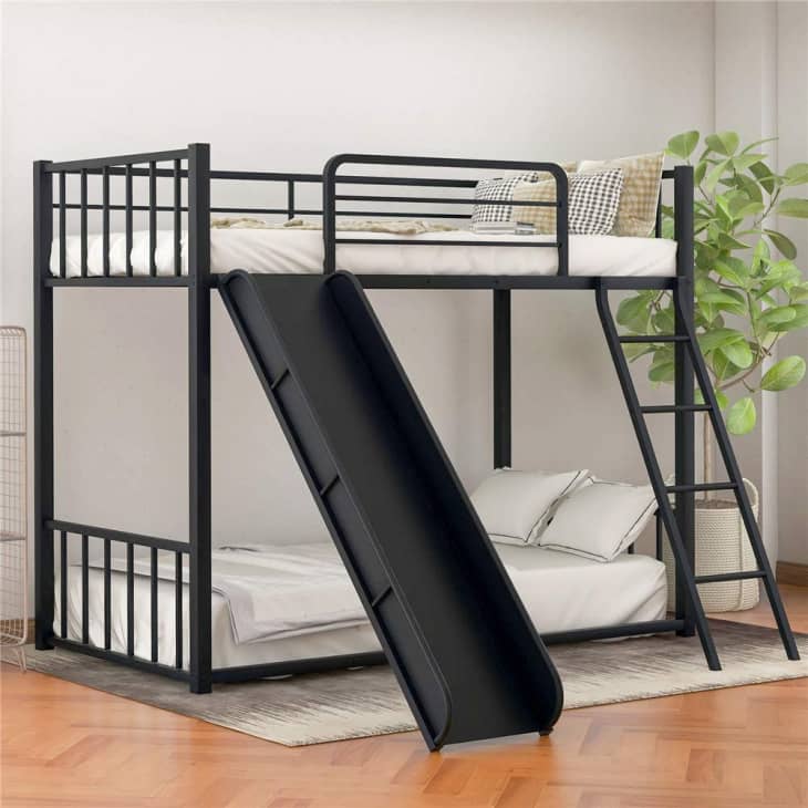 Metal Loft Bunk Bed with Slide at Amazon