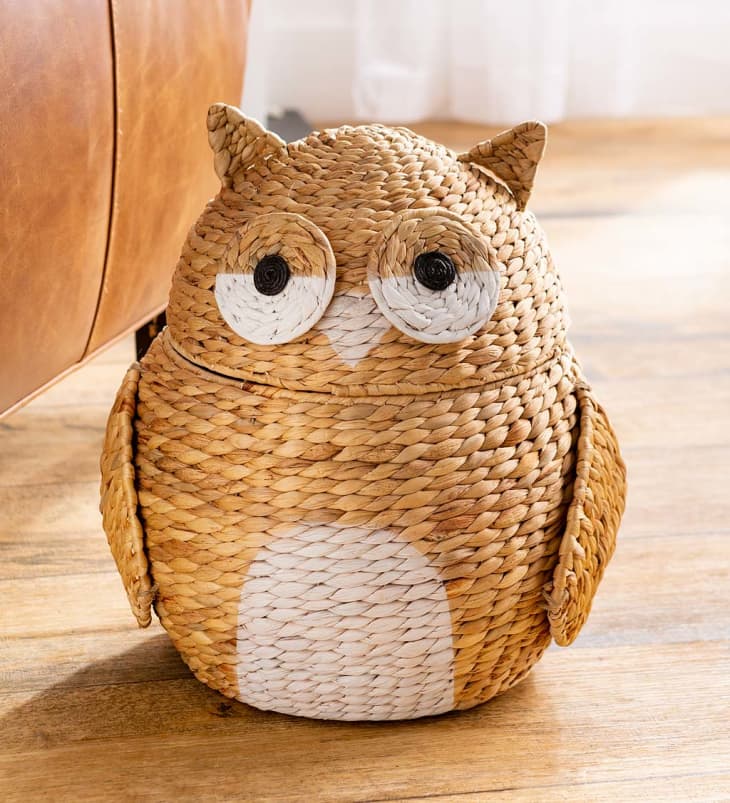 Whimsical Woven Water Hyacinth Owl Storage Basket at Wind & Weather