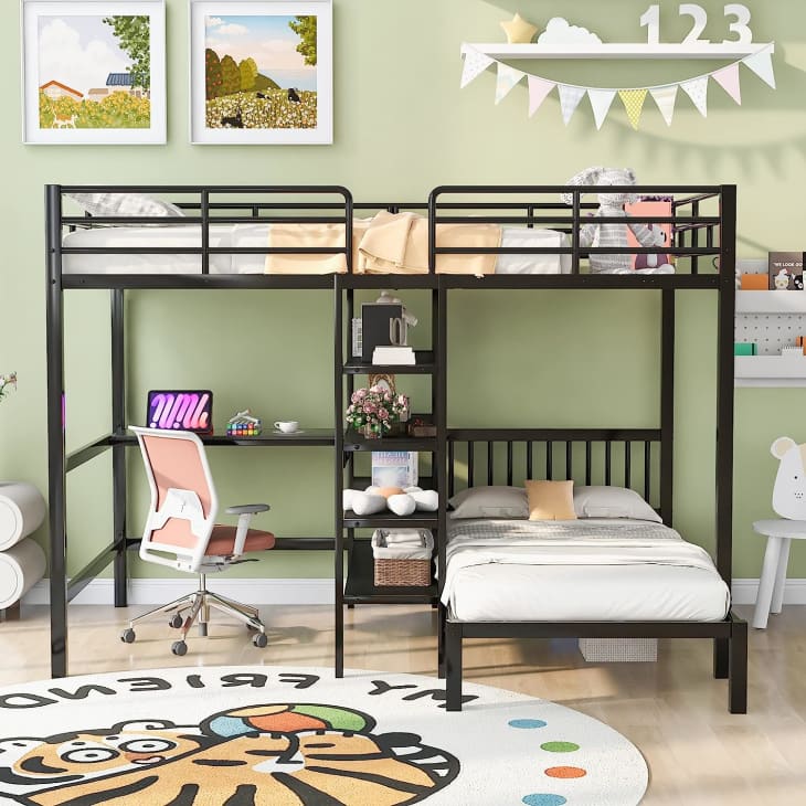Polibi Metal Full Over Twin Bunk Bed with Built-in Desk at Amazon