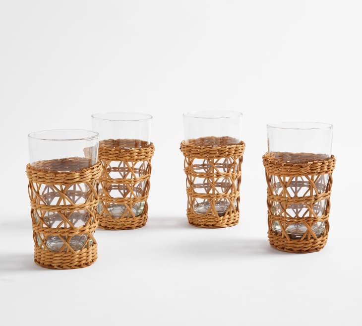Handwoven Wicker and Glass Tumblers - Set of 4 at Pottery Barn