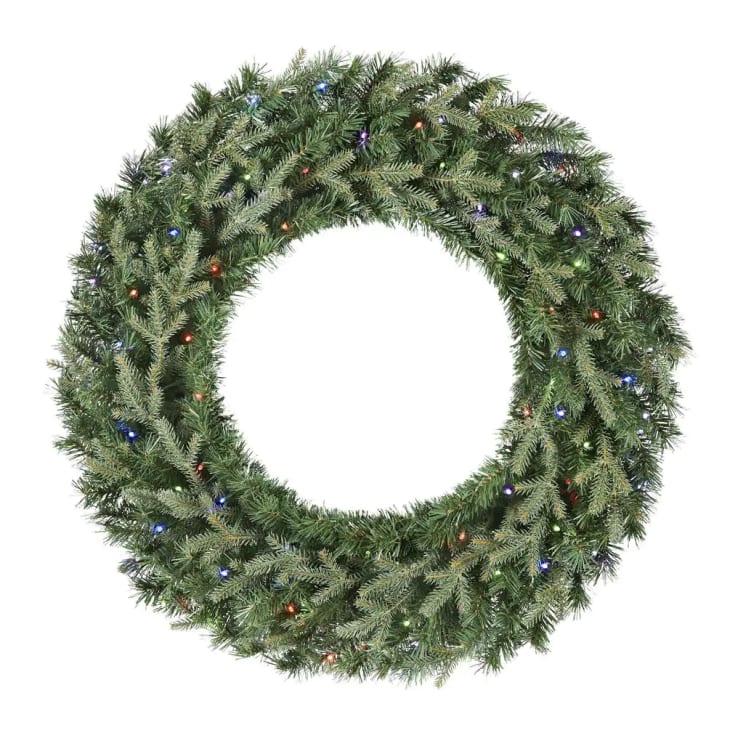 Pre-Lit Color Changing Pine Wreath at Home Depot