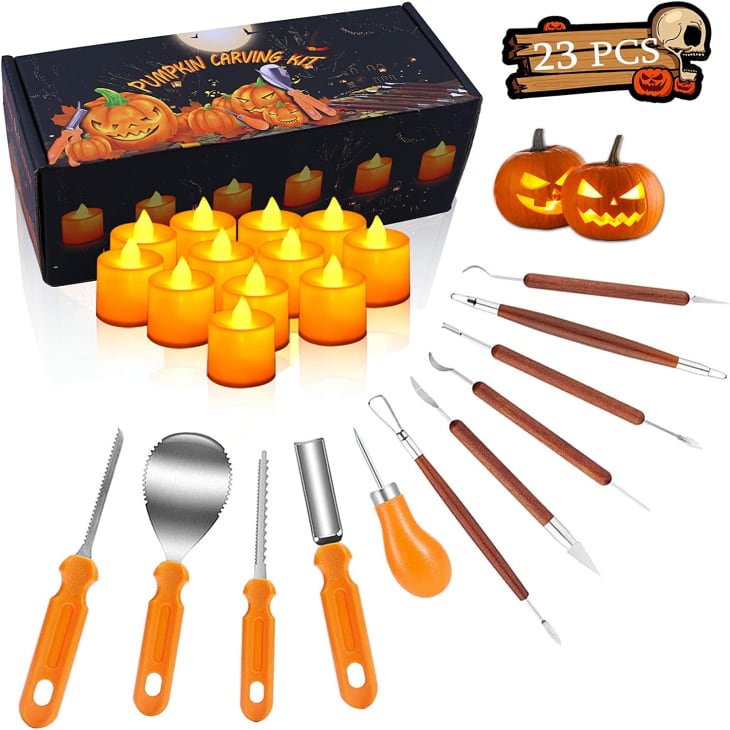 Halloween Pumpking Carving Kit with LED Lights at Amazon