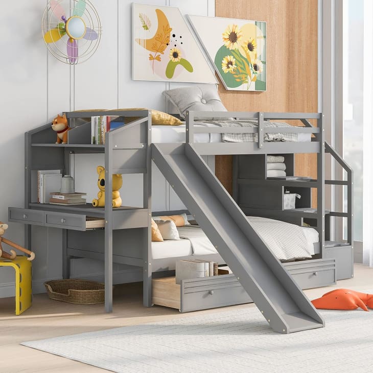 Product Image: Quarte Twin Over Twin Bunk Bed with Storage Staircase, Desk, and Slide