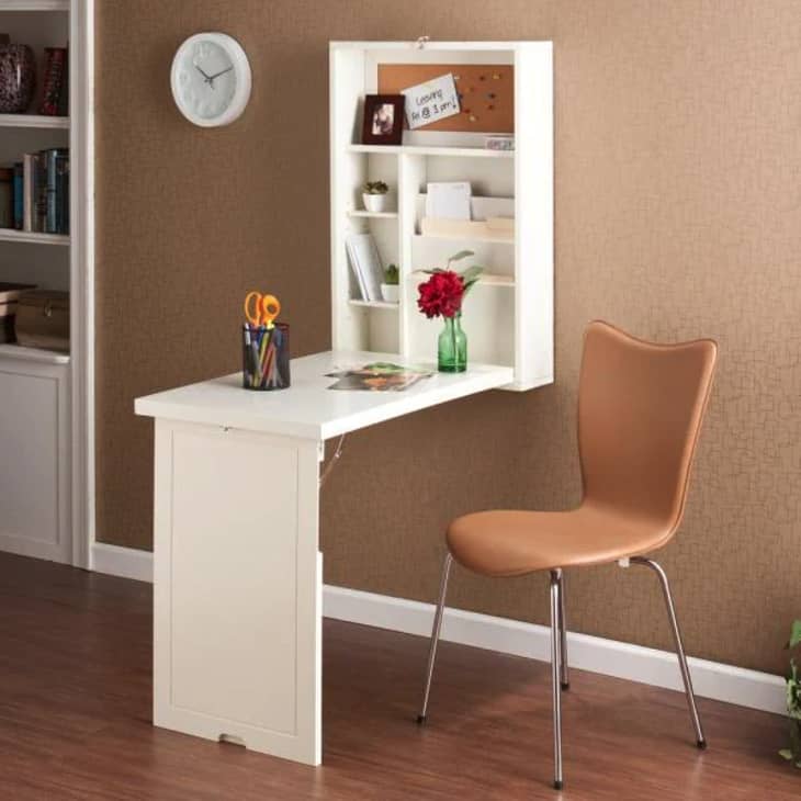 Rectangular White Floating Desks with Built-In Storage at Home Depot