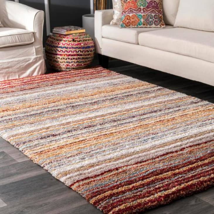 Keno Red Multi Striped Shaggy Area Rug, 5' x 8' at Rugs USA