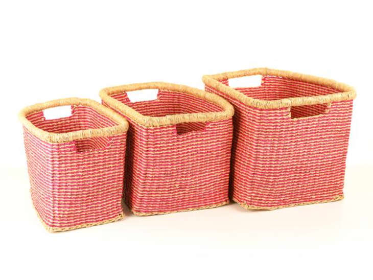 Product Image: SOKO: Pink Stripe Rectangular Basket (Large)