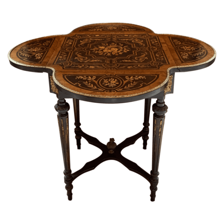 Bronze Ormolu and Marquetry Inlay Drop-Leaf Game Table at Sotheby's