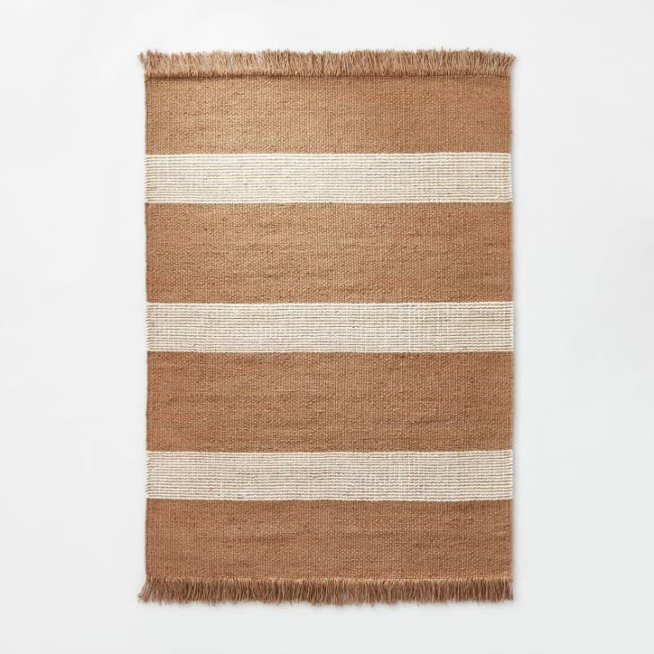产品形象:高地手工编织条纹黄麻/羊毛地毯棕