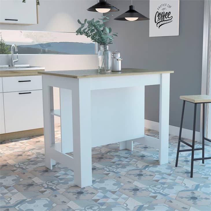 Product Image: Tuhome Cala Kitchen Island With White Base and Light Oak Top