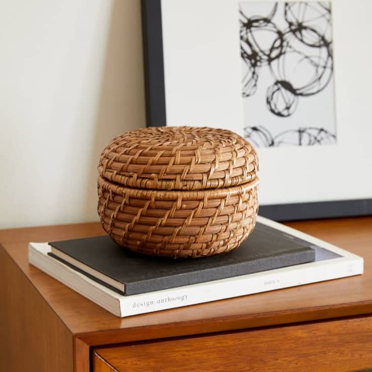 Small Round Modern Weave Lidded Basket at West Elm