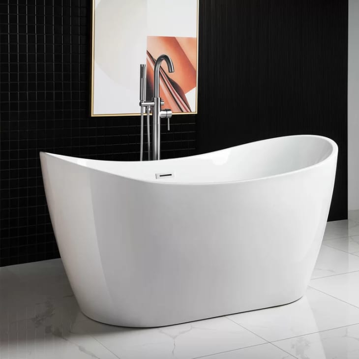 WoodBridge Curved Freestanding Acrylic Soaking Bathtub at Wayfair