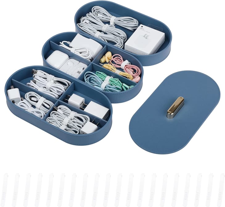 2-Pack Clear Cable Organizer Boxes With 20 Zip Ties - 8 Compartment Cord Management