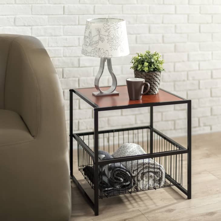 Zinus Side Table with Metal Storage Basket at Amazon