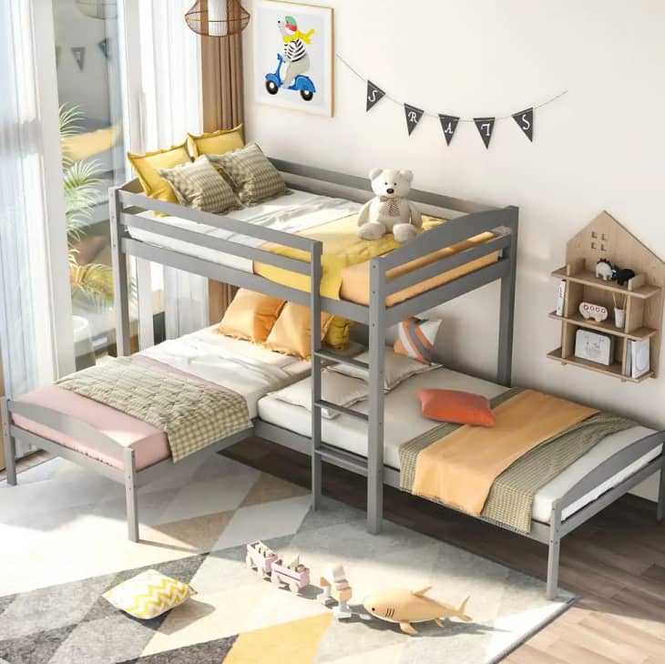 L shaped triple bunk cheap bed