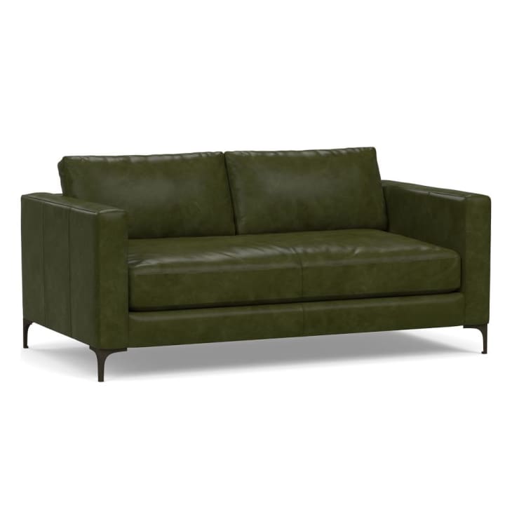 Forest green store leather sofa