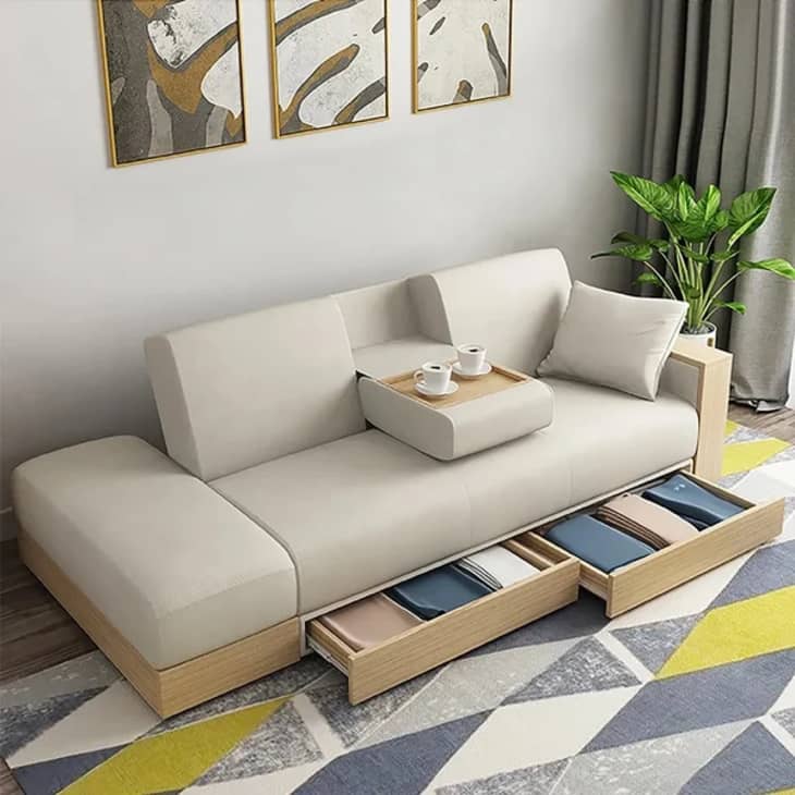 White Modern Full Sleeper Convertible Sofa With Storage Homary