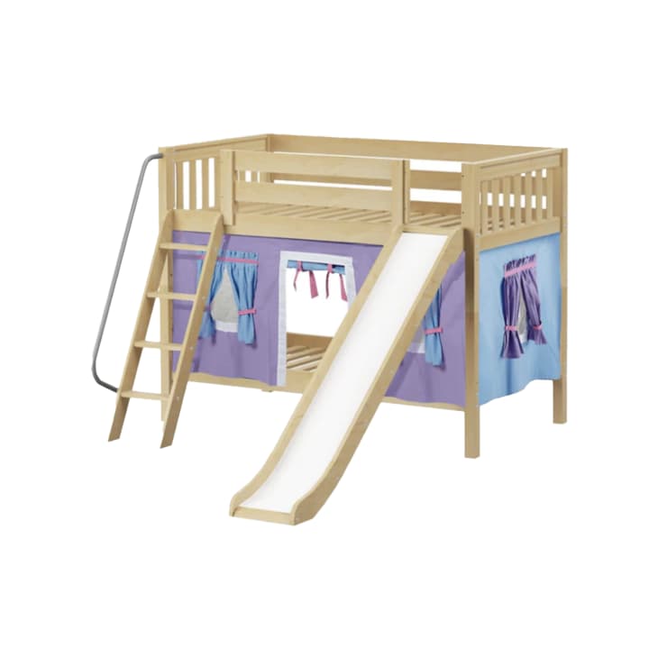 Product Image: Twin Low Bunk Bed with Slide and Curtain