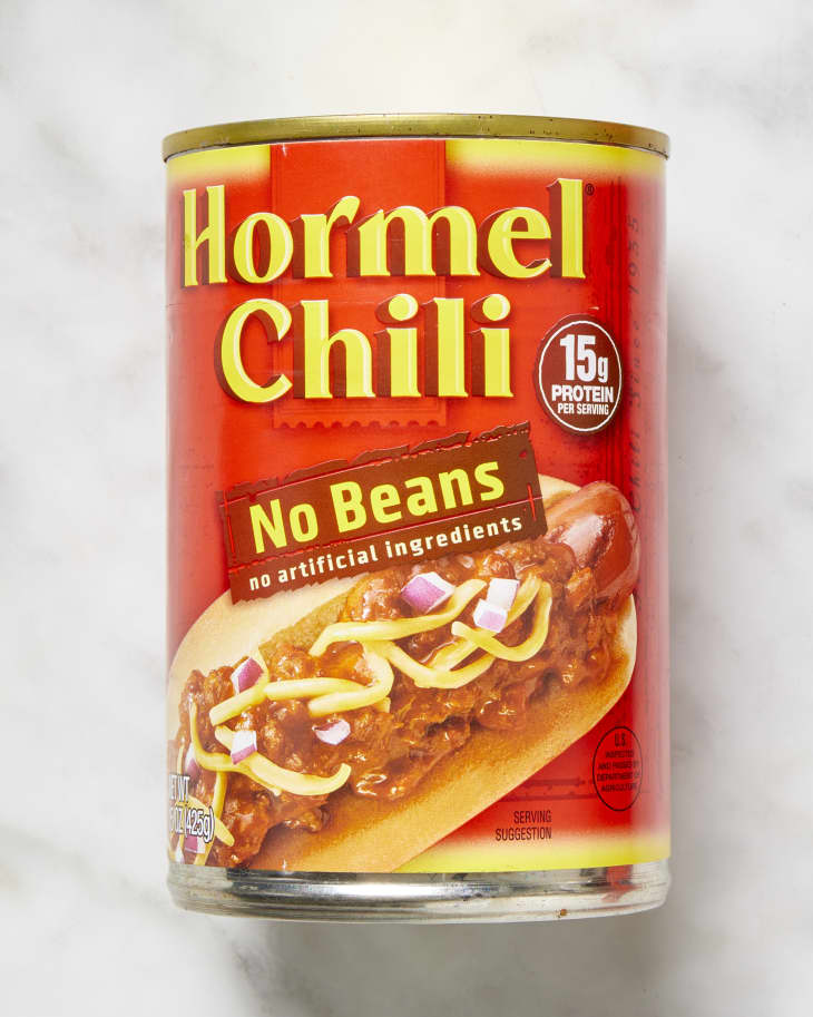 Can of hormel chili with no beans.