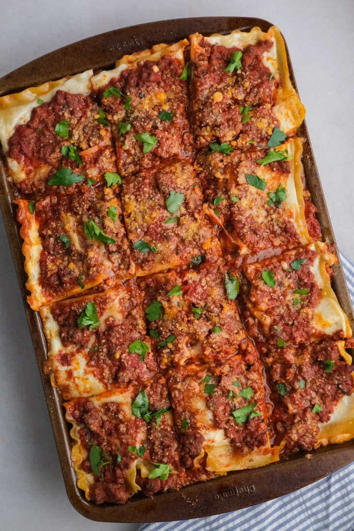 lasagna cut in pan