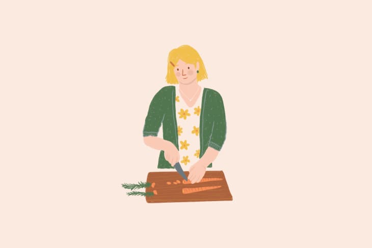 illustration of woman cutting carrots
