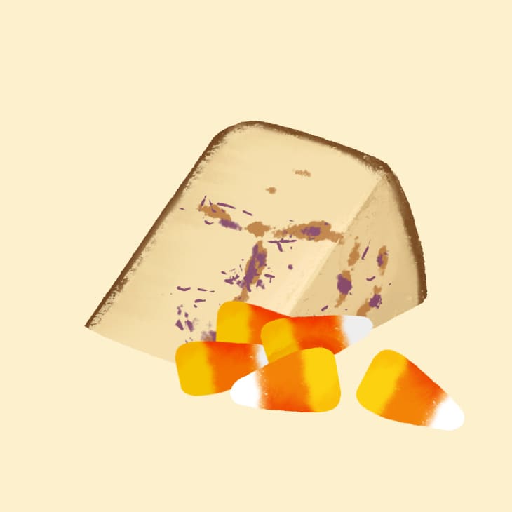 Illustration of truffle cheese paired with candy corn.