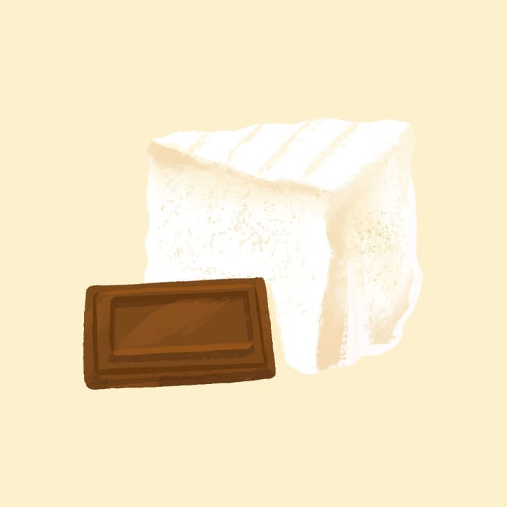 Illustration of delice de bourgogne cheese paired with Hershey's dark chocolate bar.