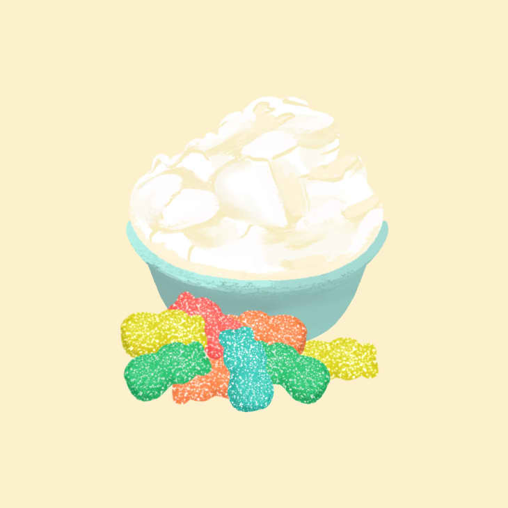 Illustration of Sour Patch Kids paired with marscapone cheese.