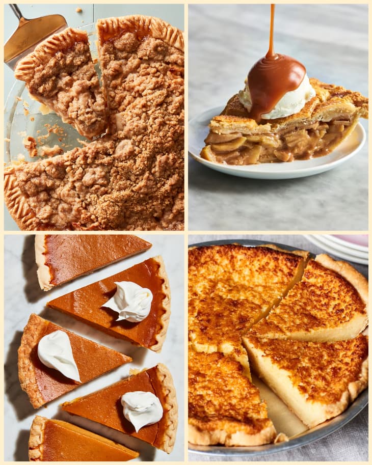 A quadriptych of four different types of pie.