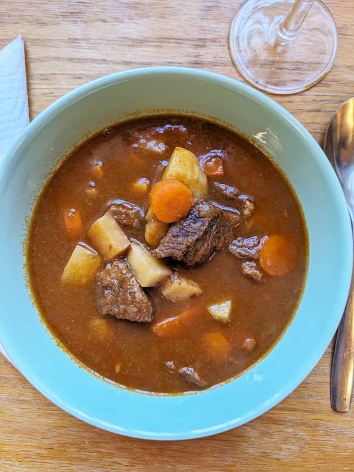 bowl of meat stew with vegetables