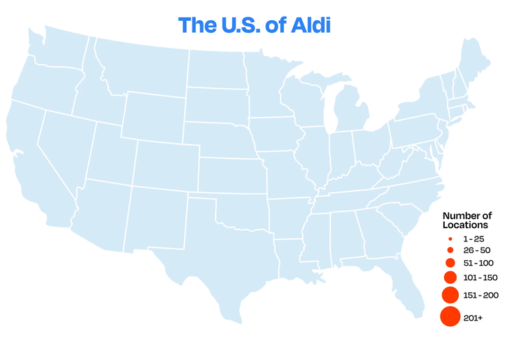 Map of all the Aldi store locations in the United States