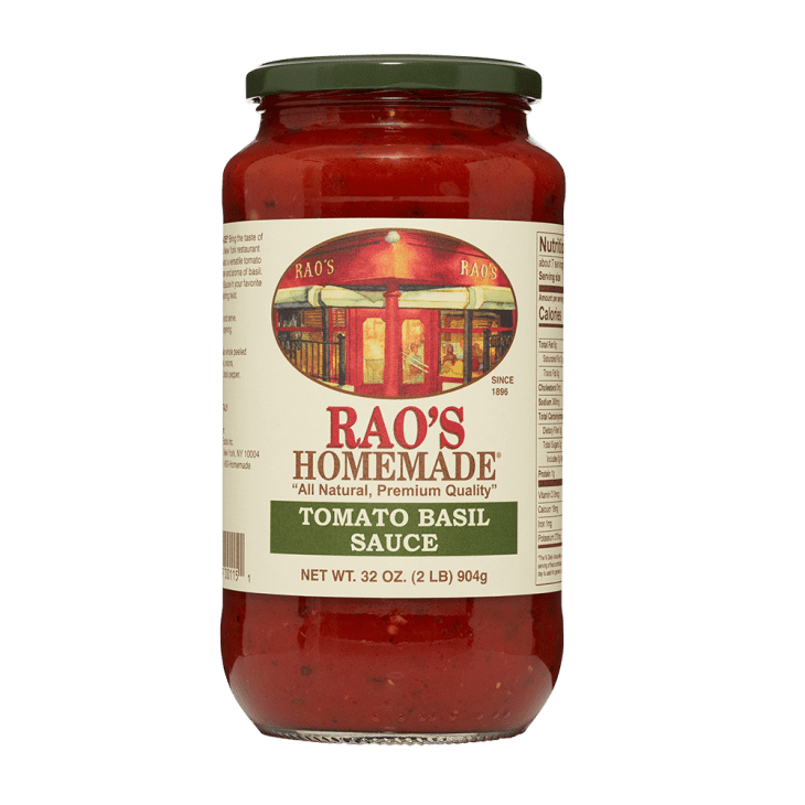A jar of Rao's homemade tomato basil sauce