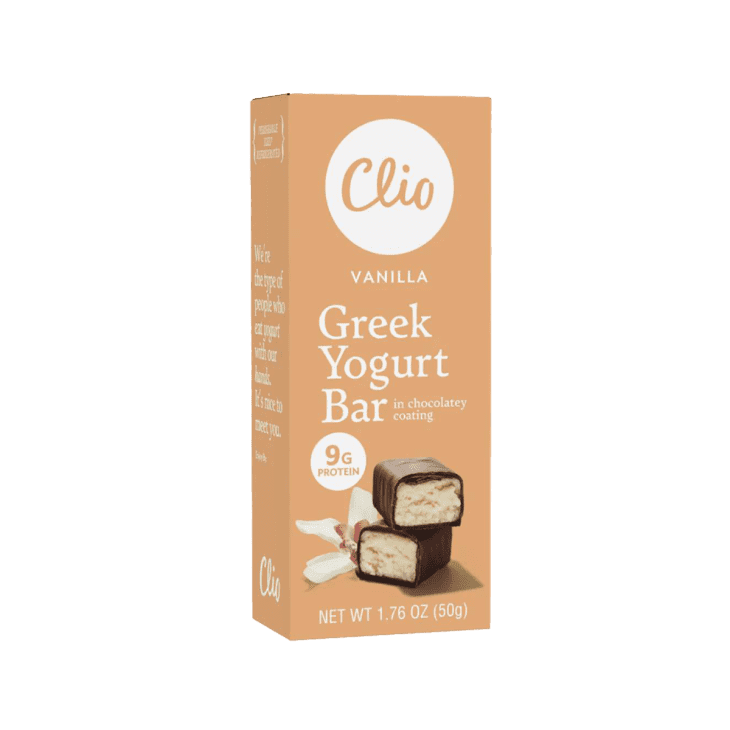 Clio Vanilla Greek Yogurt Bar on a white background