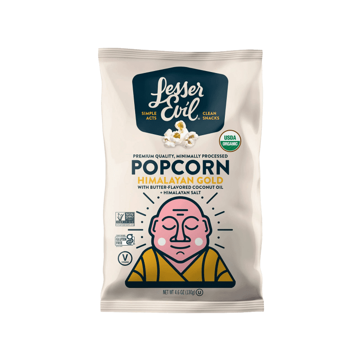 LesserEvil Himalayan Gold Popcorn on a white background