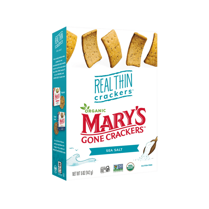 Mary's Gone Crackers Sea Salt Real Thin Crackers on a white background
