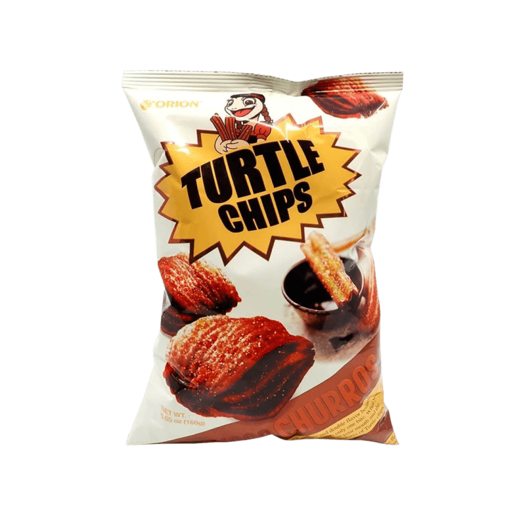 Orion Chocolate Churro Turtle Chips on a white background
