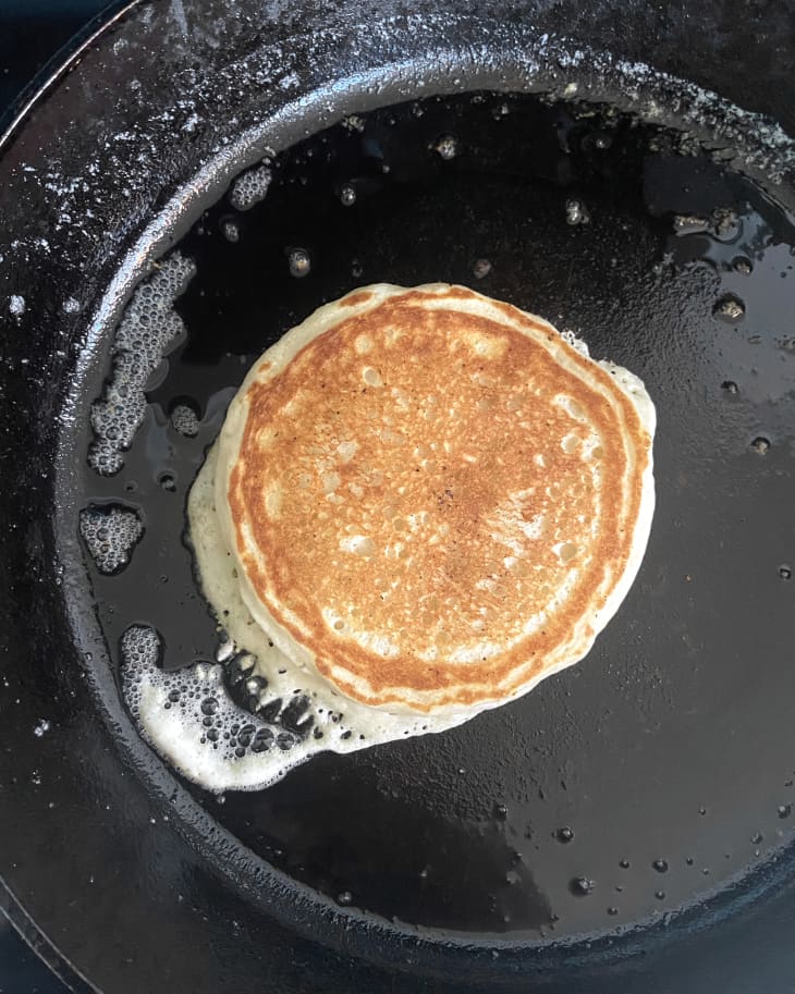 pancake cooks in a pot