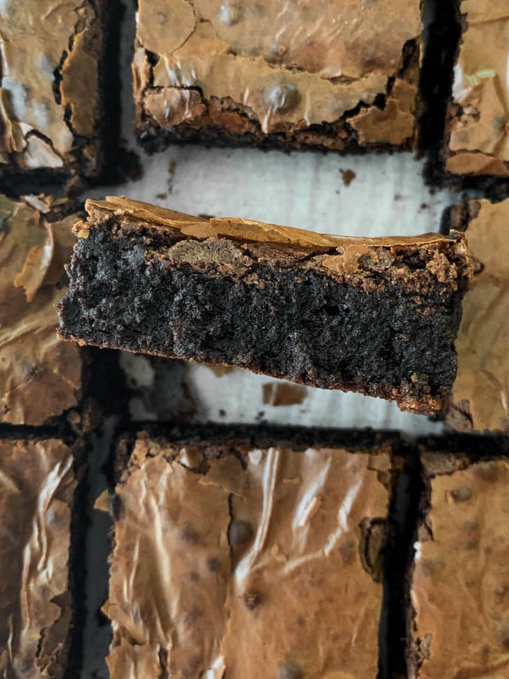 brownies sliced on a tray