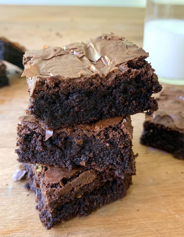 three brownies sliced on top of each other